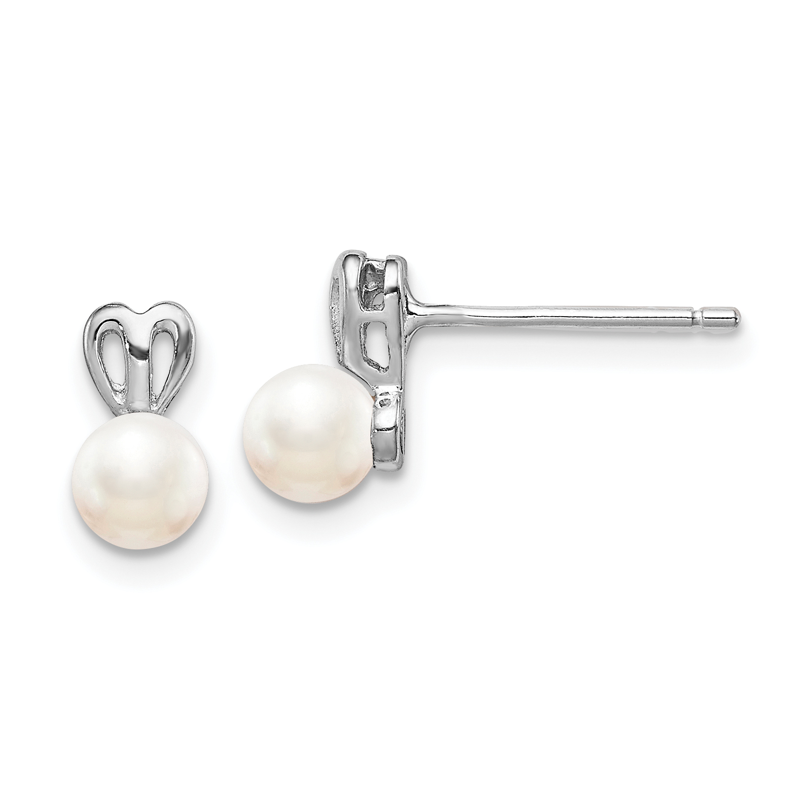 Sterling Silver Rhodium-plated FW Cultured Pearl Earrings (QBE20JUN)