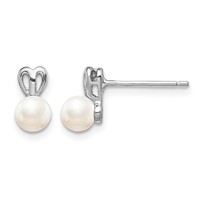 Sterling Silver Rhodium-plated FW Cultured Pearl Earrings view 1