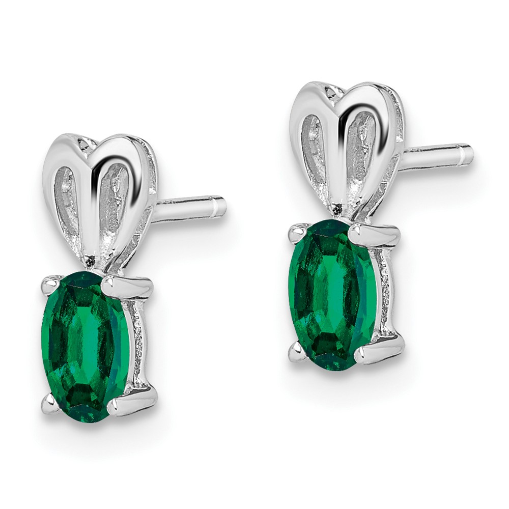 Sterling Silver Rhodium-plated Created Emerald Earrings (QBE20MAY)