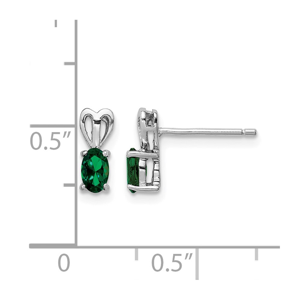 Sterling Silver Rhodium-plated Created Emerald Earrings (QBE20MAY)