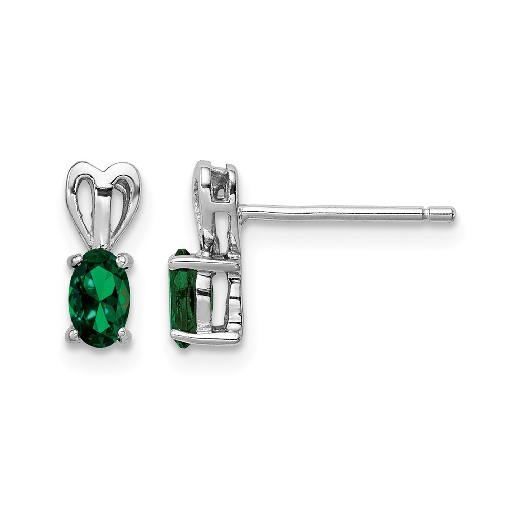 Sterling Silver Rhodium-plated Created Emerald Earrings (QBE20MAY)