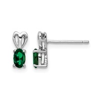 Sterling Silver Rhodium-plated Created Emerald Earrings view 1