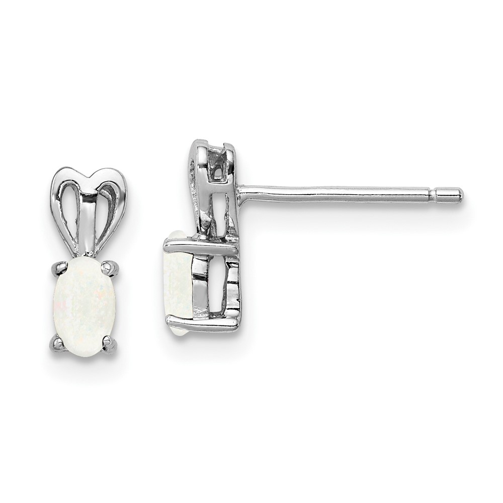Sterling Silver Rhodium-plated Created Opal Earrings (QBE20OCT)