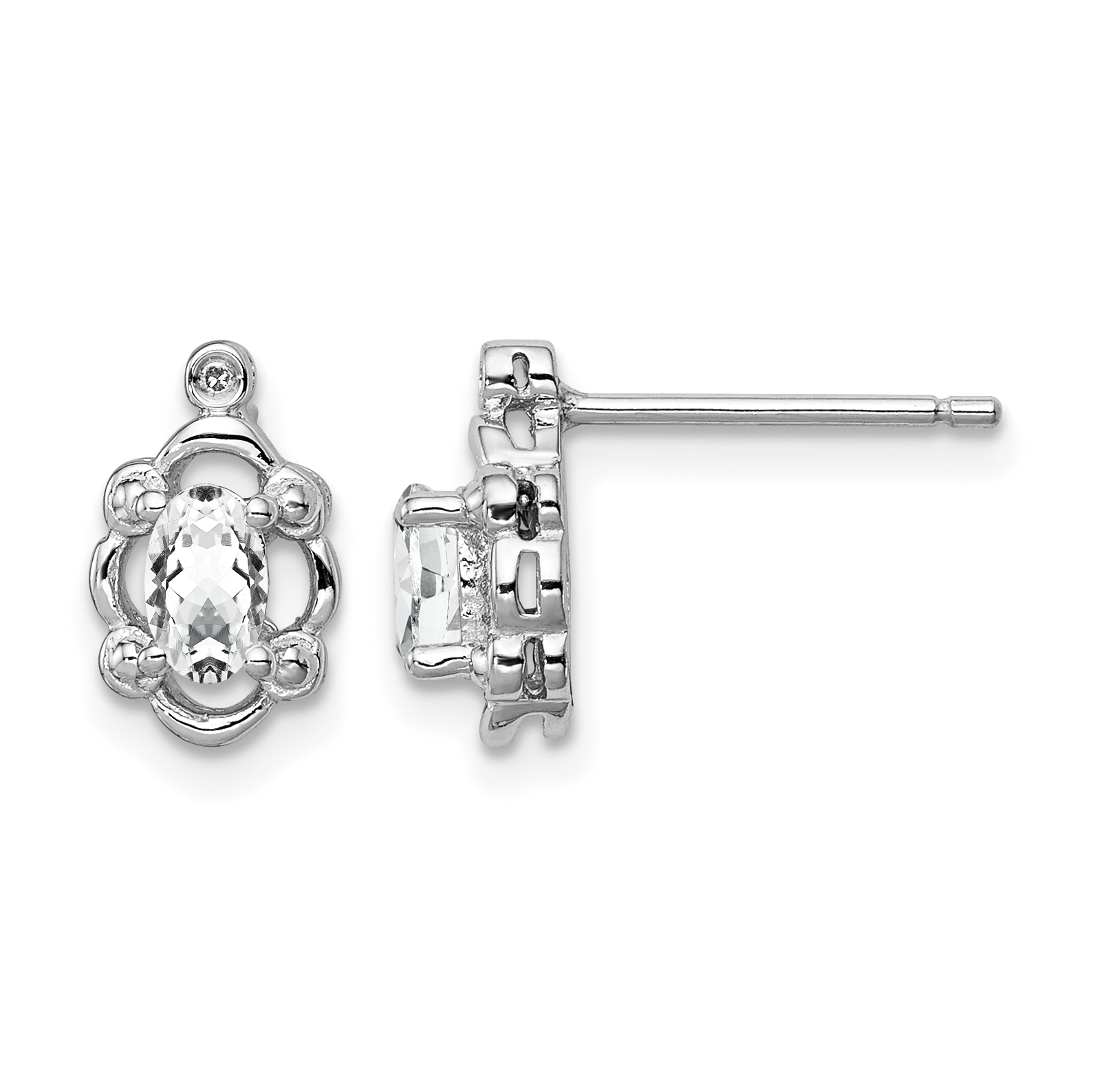 Sterling Silver Rhodium-plated White Topaz & Diam. Earrings (QBE21APR)