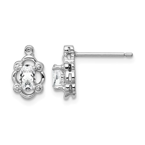 Sterling Silver Rhodium-plated White Topaz & Diam. Earrings