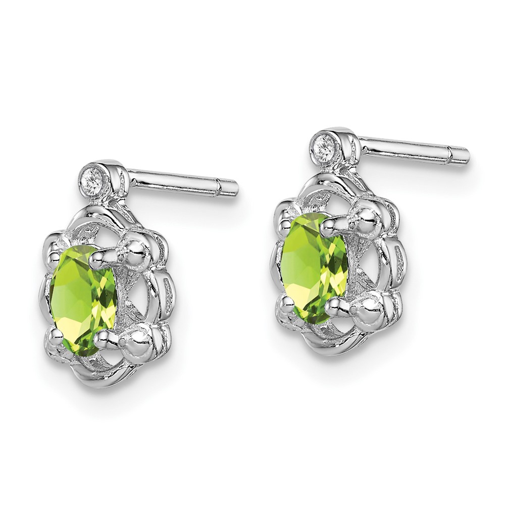 Sterling Silver Rhodium-plated Peridot & Diam. Earrings (QBE21AUG)
