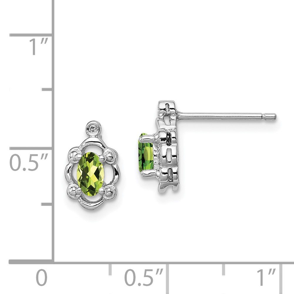 Sterling Silver Rhodium-plated Peridot & Diam. Earrings (QBE21AUG)
