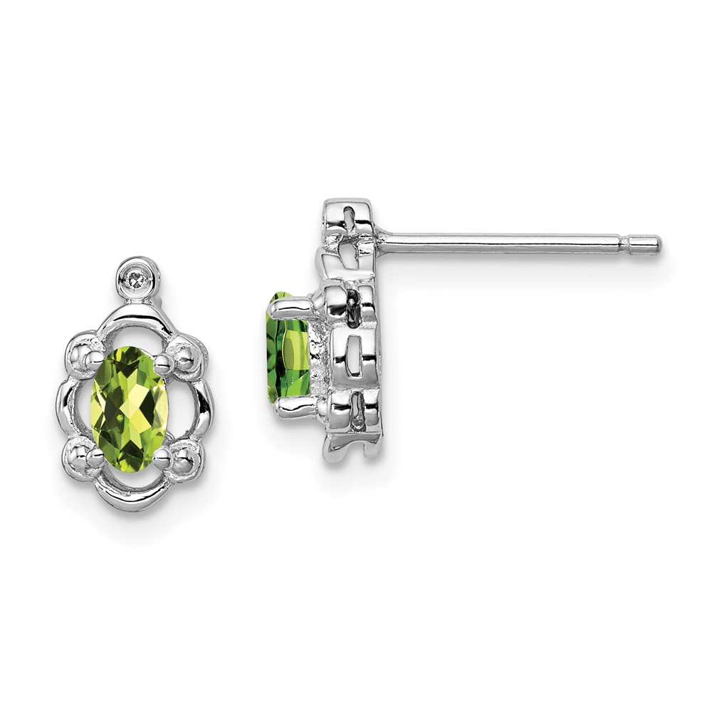Sterling Silver Rhodium-plated Peridot & Diam. Earrings (QBE21AUG)