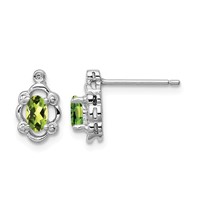 Sterling Silver Rhodium-plated Peridot & Diam. Earrings view 1