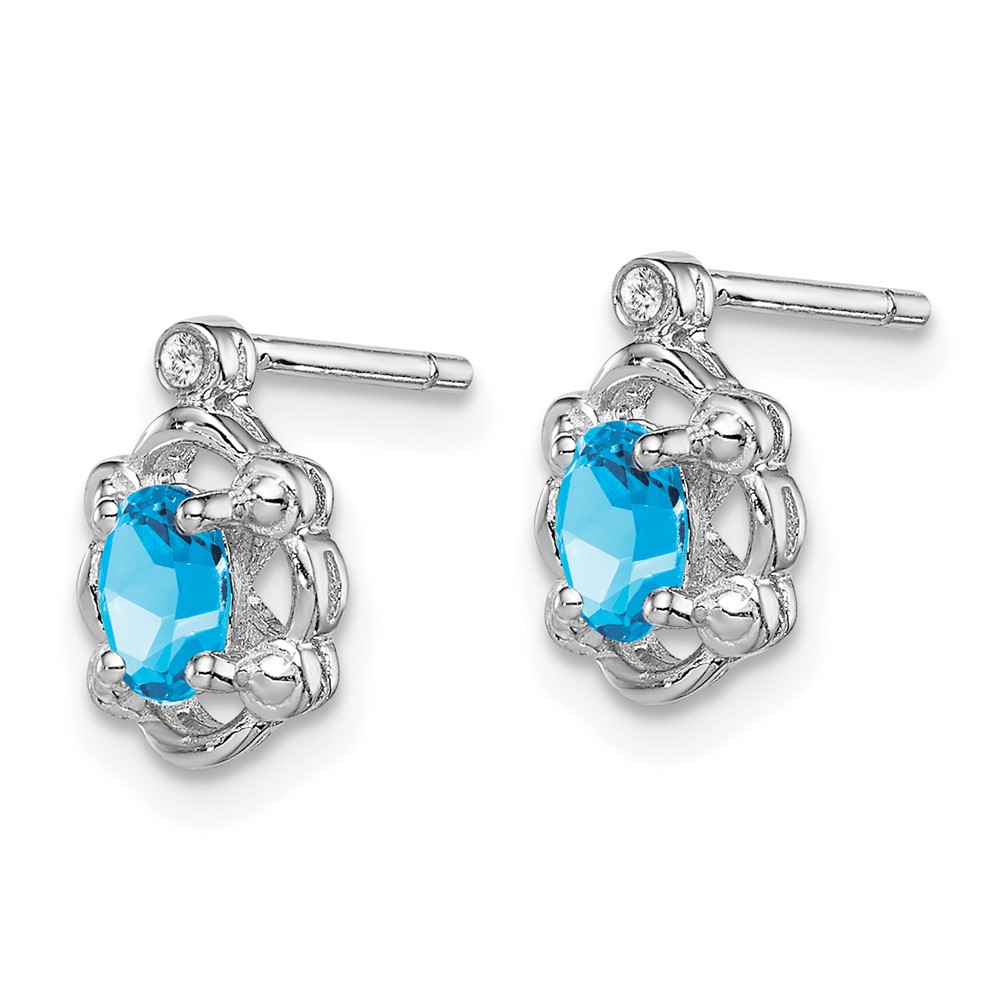 Sterling Silver Rhodium-plated Light Swiss Blue Topaz & Diam. Earrings (QBE21DEC)