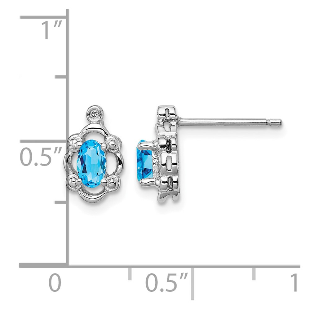 Sterling Silver Rhodium-plated Light Swiss Blue Topaz & Diam. Earrings (QBE21DEC)
