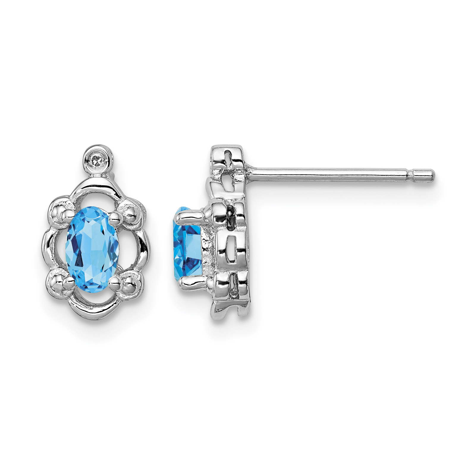 Sterling Silver Rhodium-plated Light Swiss Blue Topaz & Diam. Earrings (QBE21DEC)