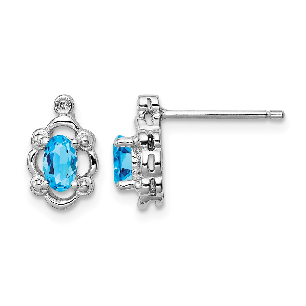 Sterling Silver Rhodium-plated Light Swiss Blue Topaz & Diam. Earrings (QBE21DEC)