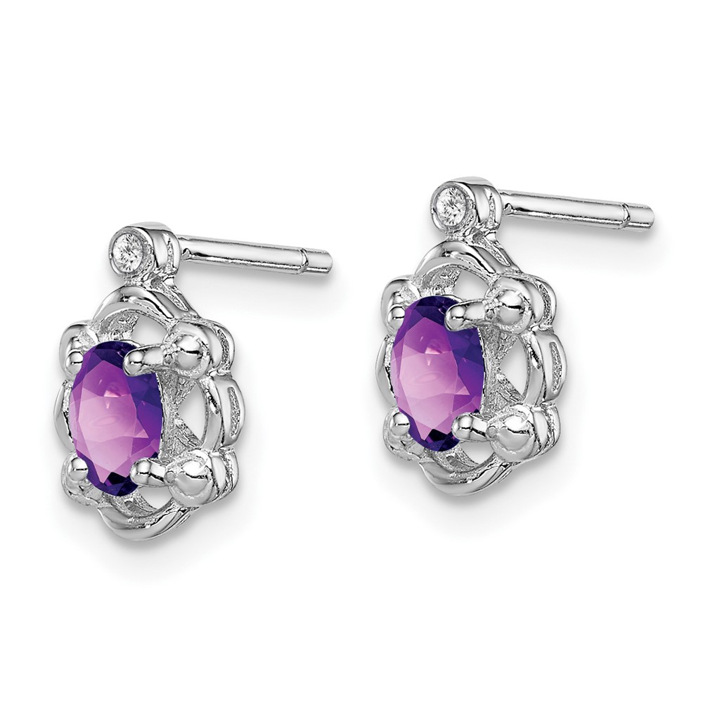 Sterling Silver Rhodium-plated Amethyst & Diam. Earrings (QBE21FEB)