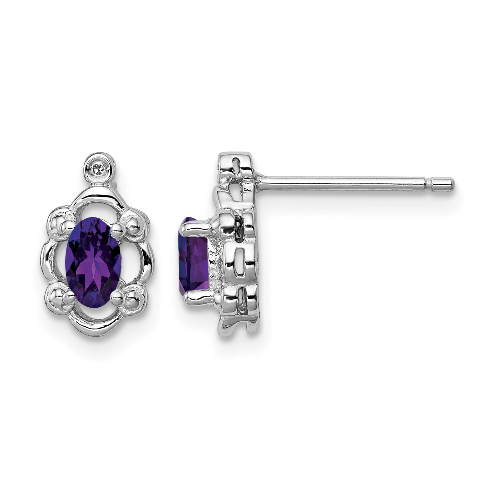 Sterling Silver Rhodium-plated Amethyst & Diam. Earrings (QBE21FEB)