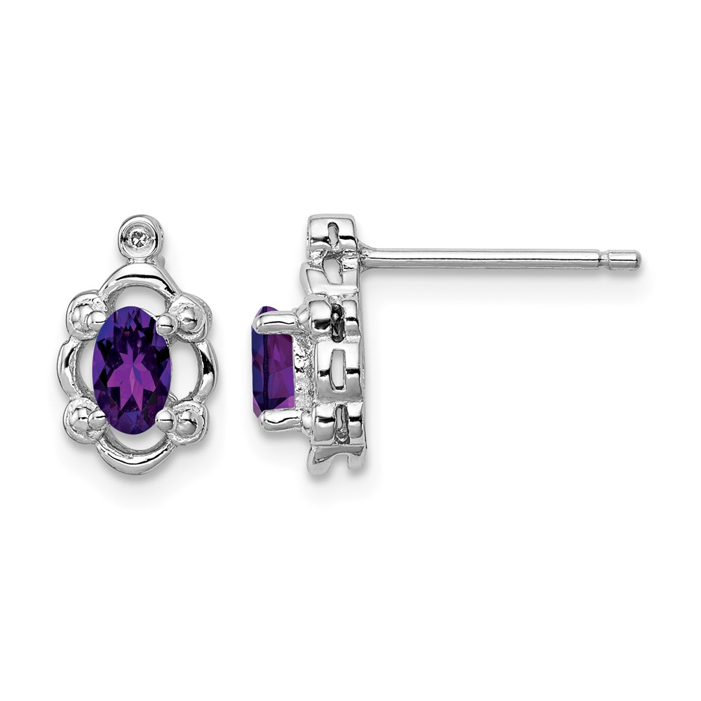 Sterling Silver Rhodium-plated Amethyst & Diam. Earrings (QBE21FEB)
