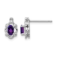 Sterling Silver Rhodium-plated Amethyst & Diam. Earrings view 1