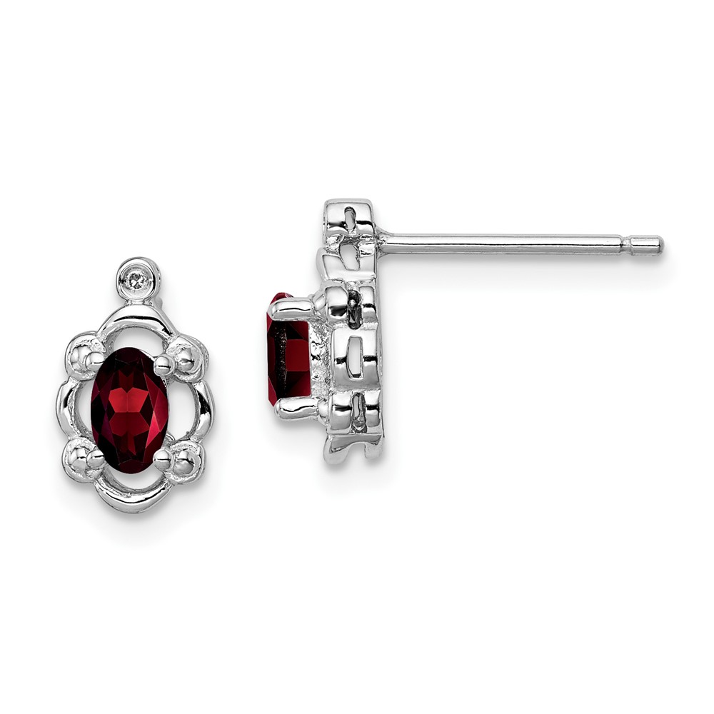 Sterling Silver Rhodium-plated Garnet & Diam. Earrings (QBE21JAN)