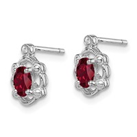 Sterling Silver Rhodium-plated Created Ruby & Diam. Earrings view 2