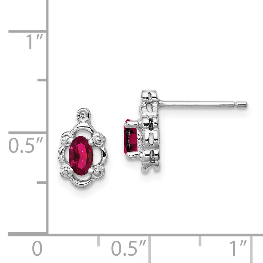 Sterling Silver Rhodium-plated Created Ruby & Diam. Earrings (QBE21JUL)