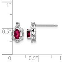 Sterling Silver Rhodium-plated Created Ruby & Diam. Earrings view 4