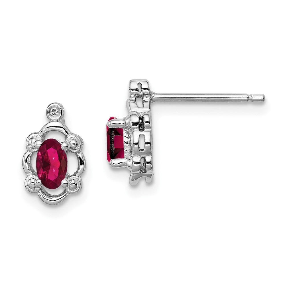 Sterling Silver Rhodium-plated Created Ruby & Diam. Earrings (QBE21JUL)
