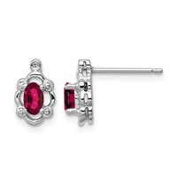 Sterling Silver Rhodium-plated Created Ruby & Diam. Earrings view 1