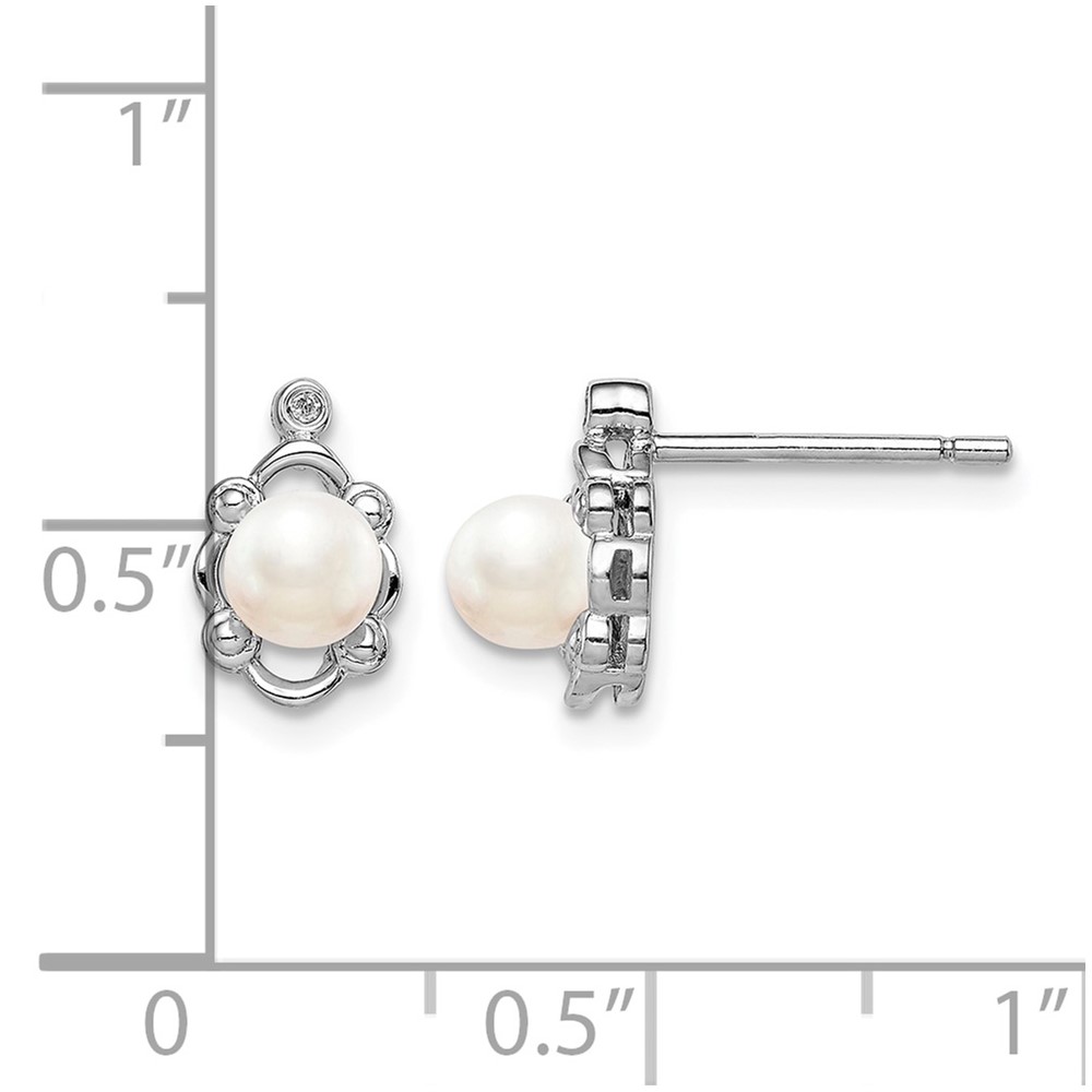 Sterling Silver Rhodium-plated FW Cultured Pearl & Diam. Earrings (QBE21JUN)