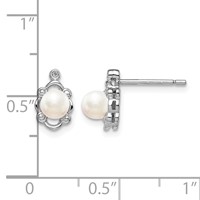 Sterling Silver Rhodium-plated FW Cultured Pearl & Diam. Earrings view 4