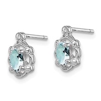 Sterling Silver Rhodium-plated Aquamarine & Diam. Earrings view 2
