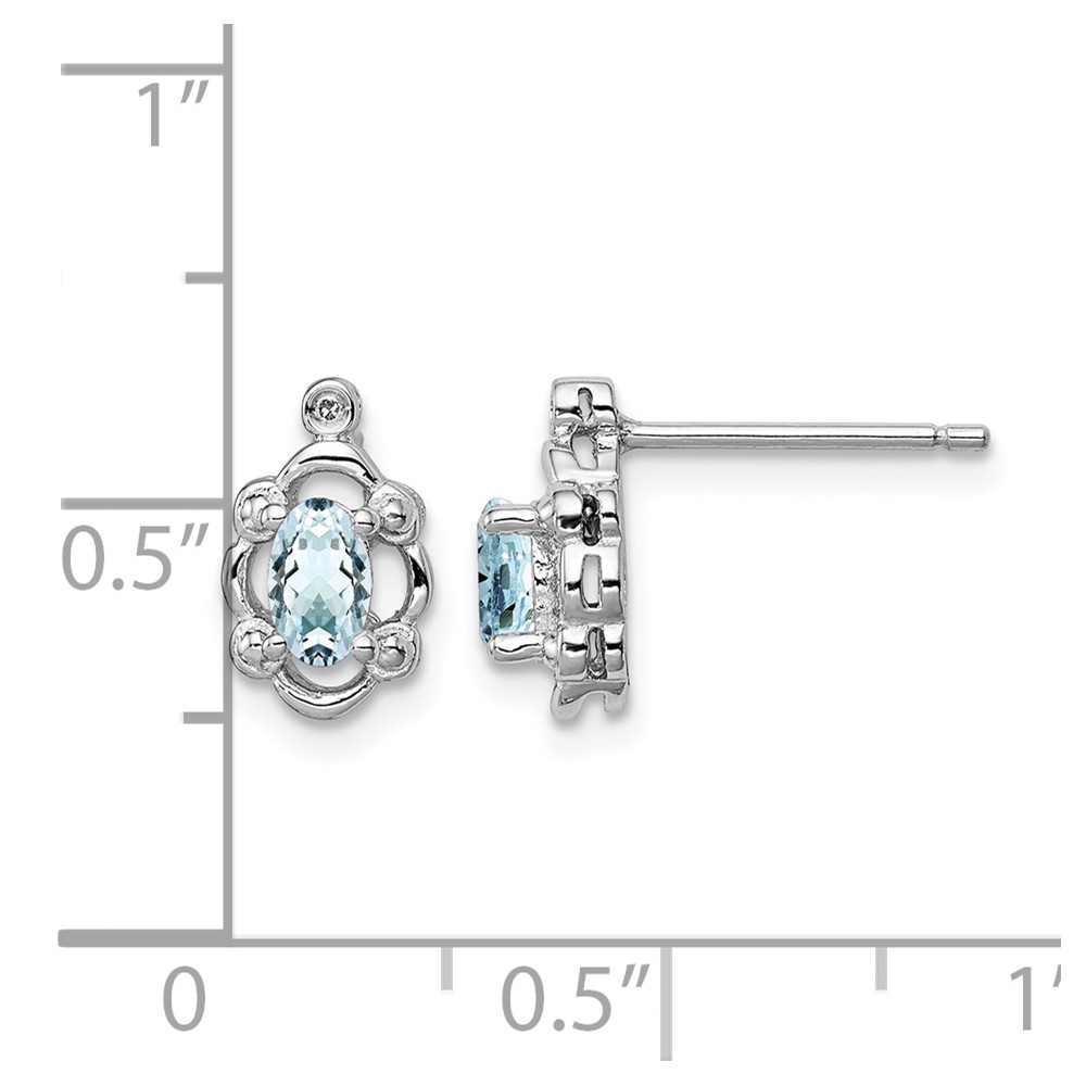 Sterling Silver Rhodium-plated Aquamarine & Diam. Earrings (QBE21MAR)
