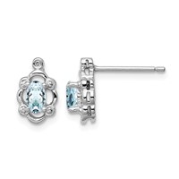 Sterling Silver Rhodium-plated Aquamarine & Diam. Earrings view 1