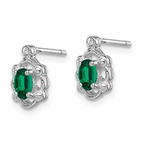 Sterling Silver Rhodium-plated Created Emerald & Diam. Earrings view 2
