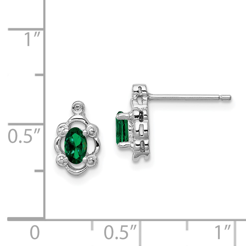 Sterling Silver Rhodium-plated Created Emerald & Diam. Earrings (QBE21MAY)