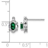 Sterling Silver Rhodium-plated Created Emerald & Diam. Earrings view 4