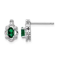 Sterling Silver Rhodium-plated Created Emerald & Diam. Earrings view 1