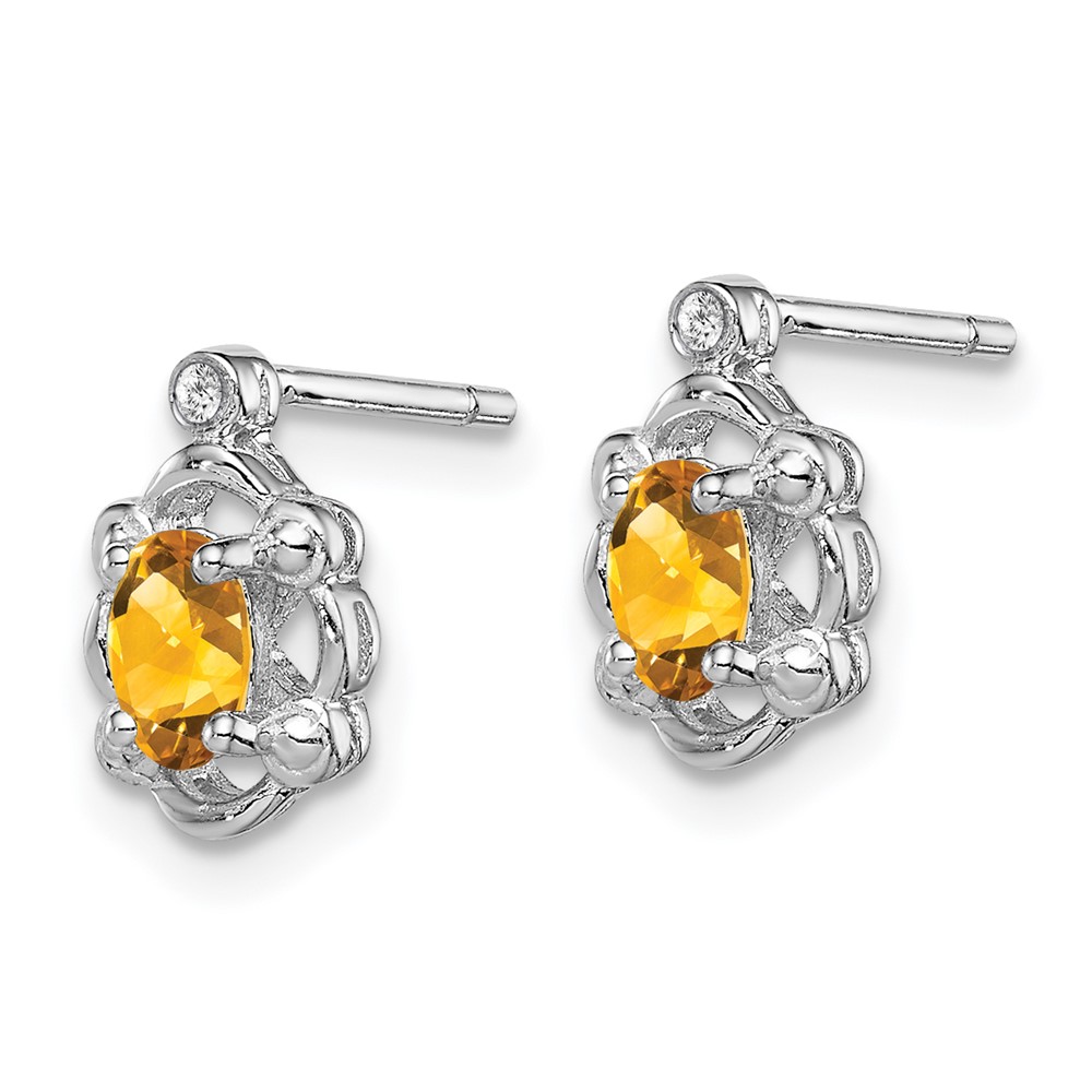 Sterling Silver Rhodium-plated Citrine & Diam. Earrings (QBE21NOV)