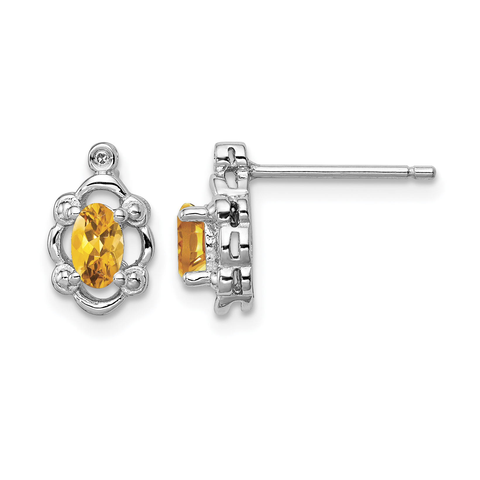 Sterling Silver Rhodium-plated Citrine & Diam. Earrings (QBE21NOV)