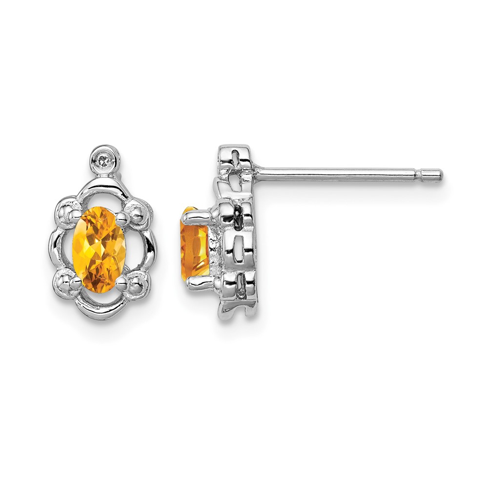 Sterling Silver Rhodium-plated Citrine & Diam. Earrings (QBE21NOV)