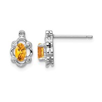 Sterling Silver Rhodium-plated Citrine & Diam. Earrings view 1