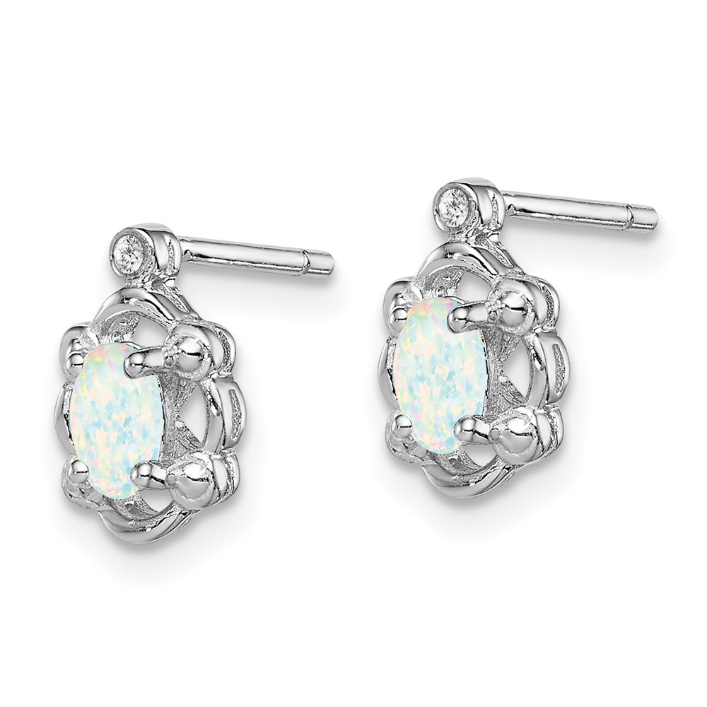 Sterling Silver Rhodium-plated Created Opal & Diam. Earrings (QBE21OCT)