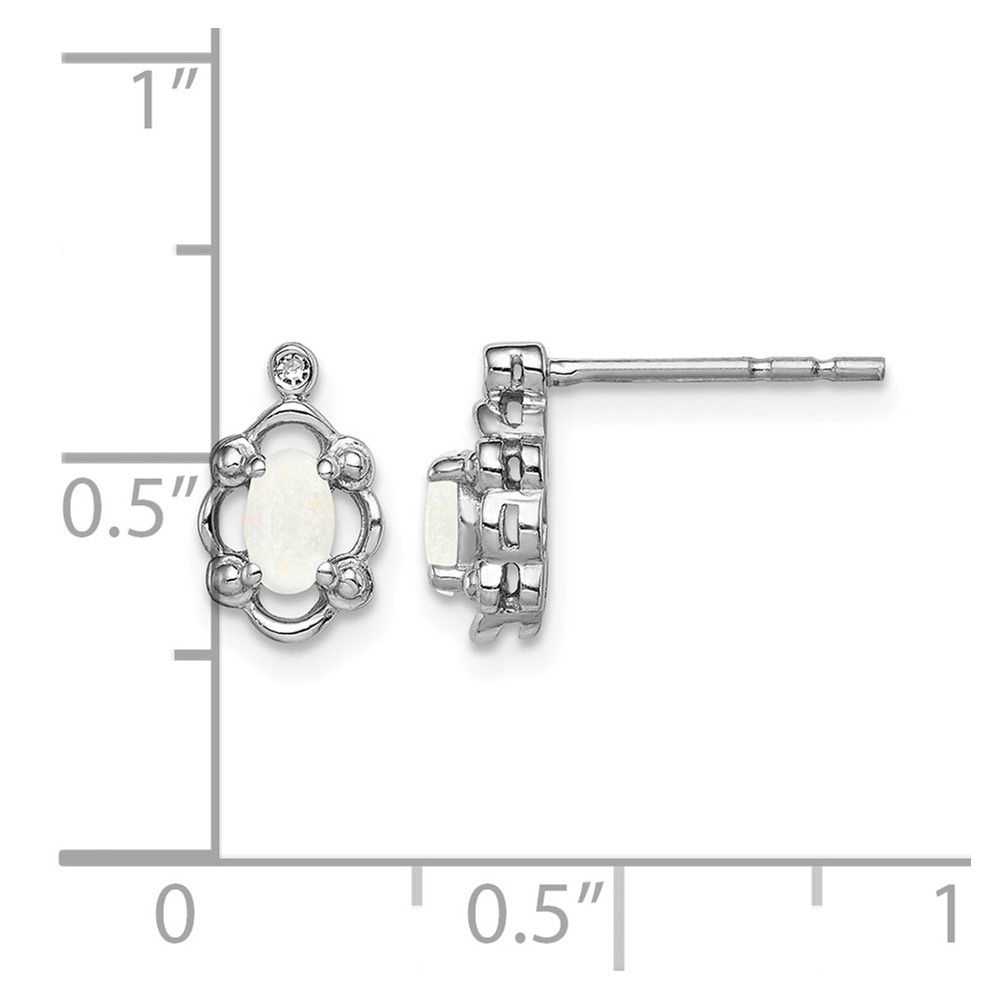 Sterling Silver Rhodium-plated Created Opal & Diam. Earrings (QBE21OCT)