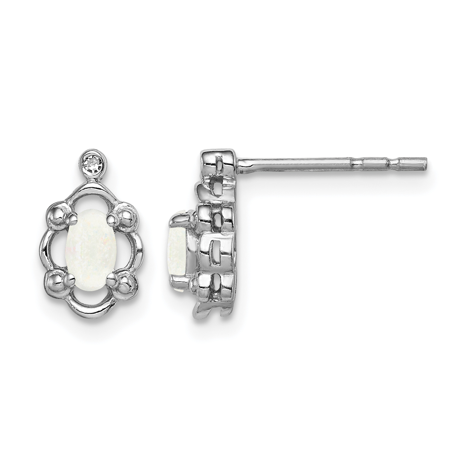 Sterling Silver Rhodium-plated Created Opal & Diam. Earrings (QBE21OCT)