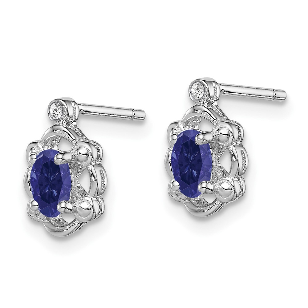 Sterling Silver Rhodium-plated Created Sapphire & Diam. Earrings (QBE21SEP)