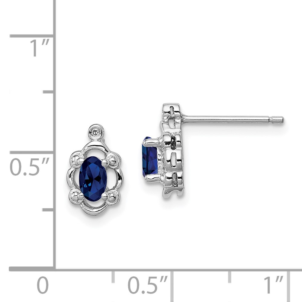 Sterling Silver Rhodium-plated Created Sapphire & Diam. Earrings (QBE21SEP)