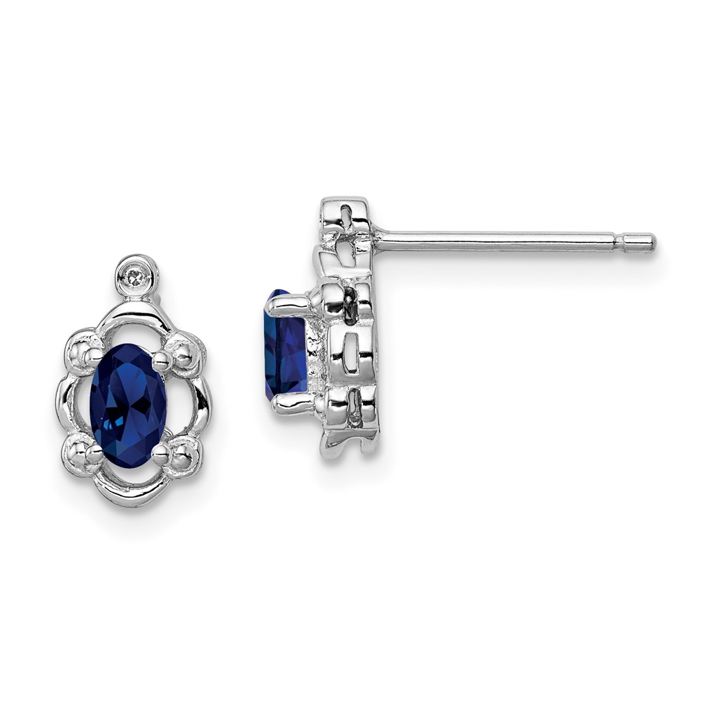 Sterling Silver Rhodium-plated Created Sapphire & Diam. Earrings (QBE21SEP)