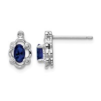 Sterling Silver Rhodium-plated Created Sapphire & Diam. Earrings view 1