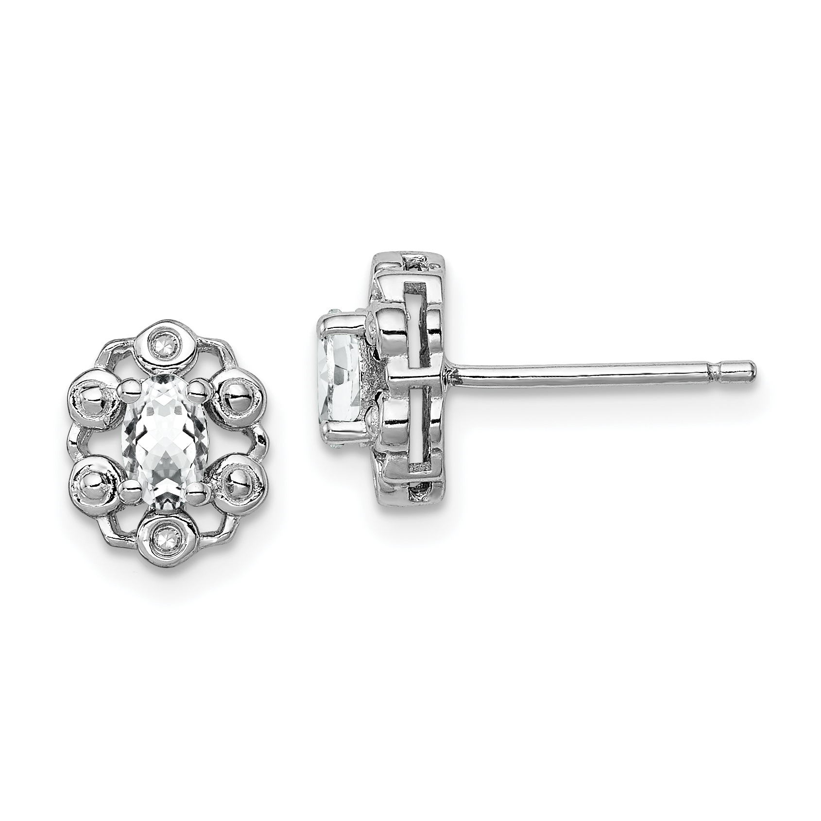Sterling Silver Rhodium-plated White Topaz & Diam. Earrings (QBE22APR)