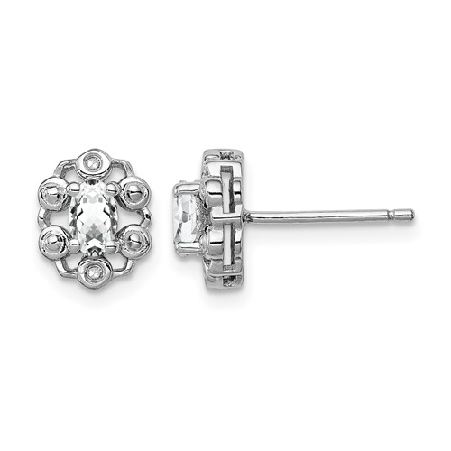 Sterling Silver Rhodium-plated White Topaz & Diam. Earrings