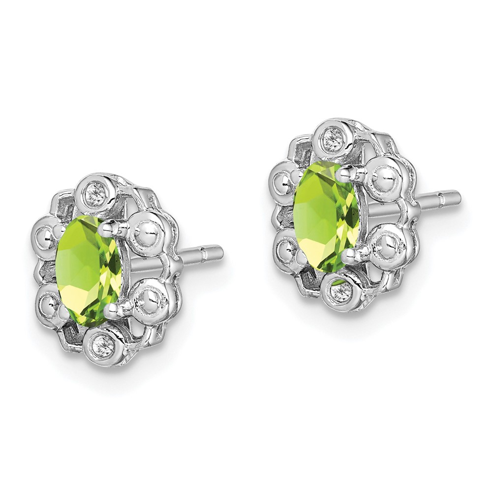 Sterling Silver Rhodium-plated Peridot & Diam. Earrings (QBE22AUG)